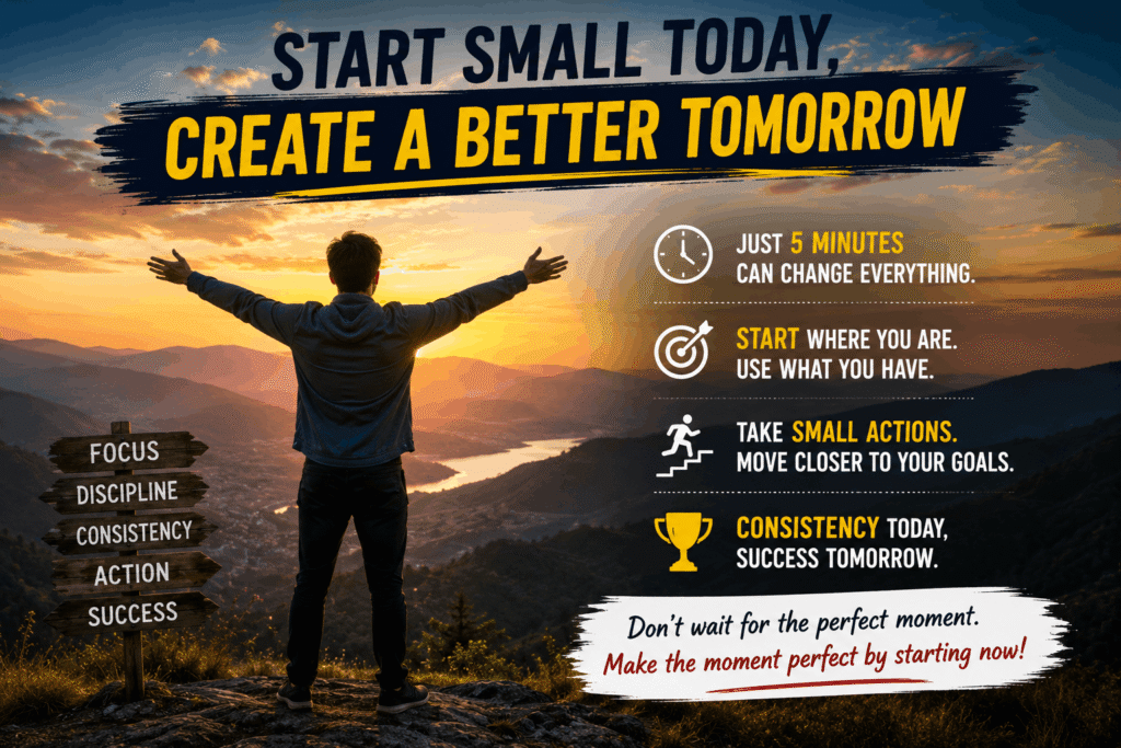 Person taking the first small step to overcome procrastination using the 5-minute rule