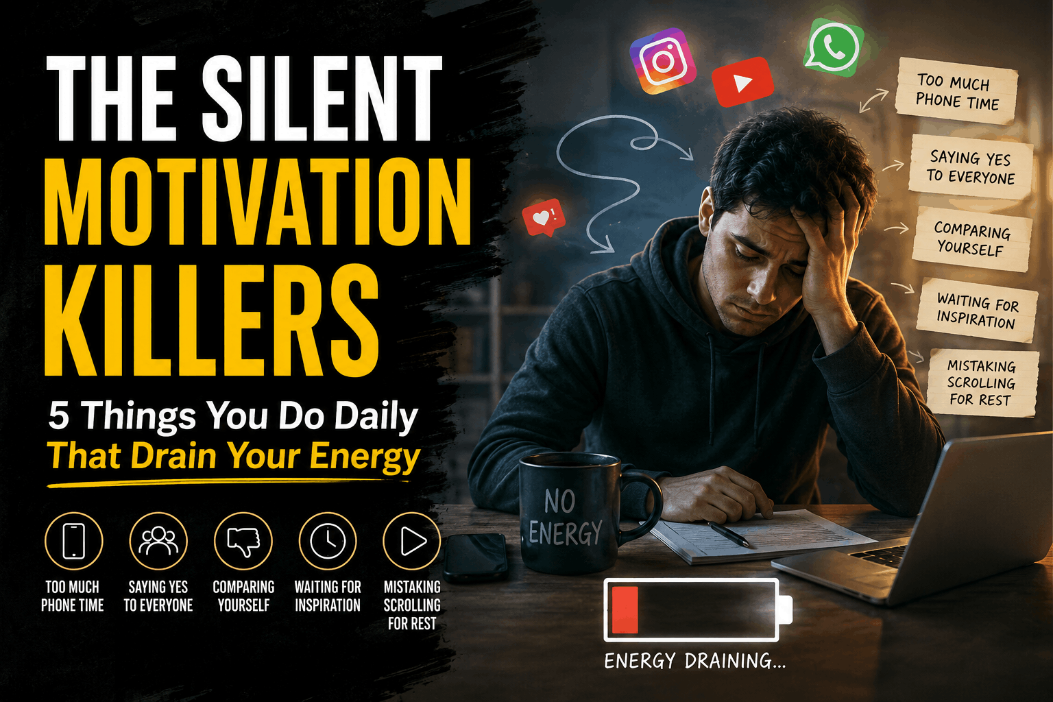 Read more about the article The Silent Motivation Killers: 5 Things You Do Daily That Drain Your Energy