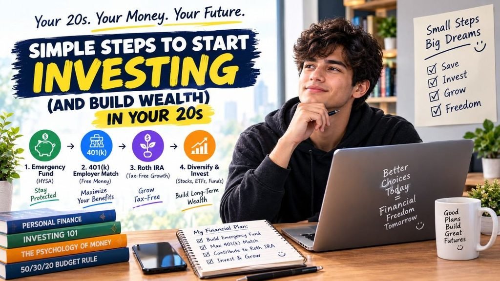 Simple steps to start investing in your 20s with emergency savings, 401k, and Roth IRA